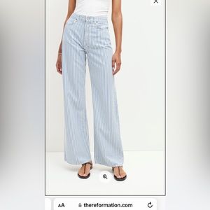 Reformation Cary High Rise Slouchy Wide Leg Jeans, Coastal Stripe, Size: 25